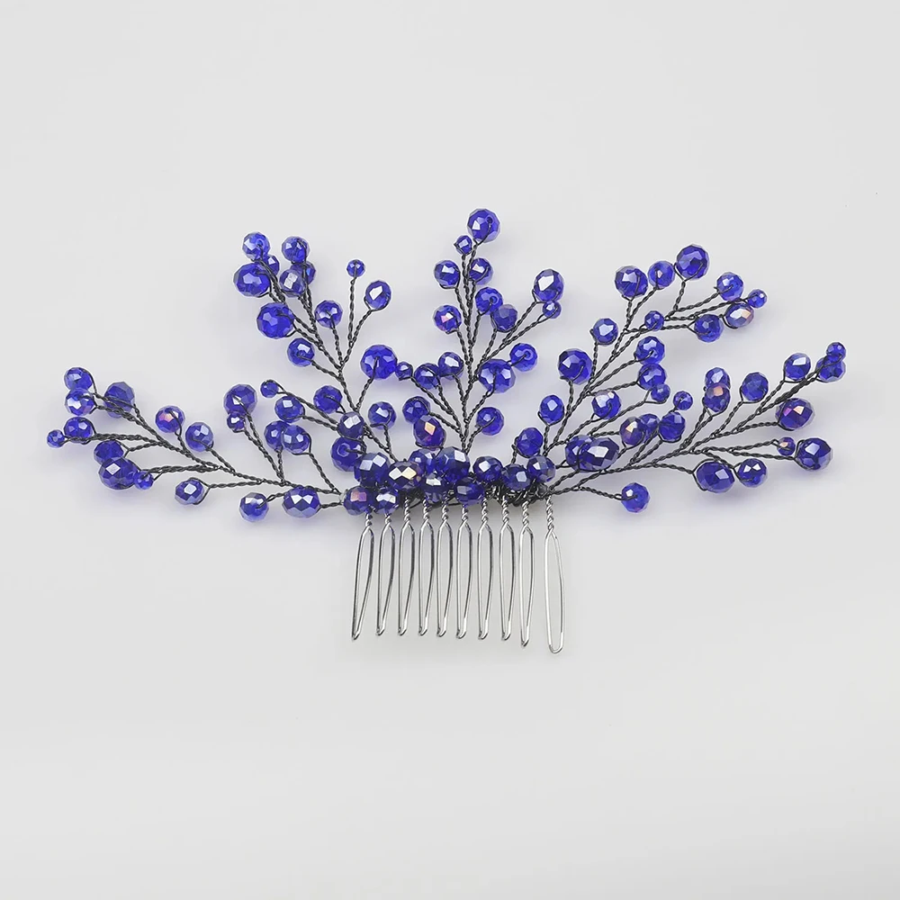 Bridal Black Blue Green Red Crystals Hair Comb Bridal Headpiece Wedding Party Prom Headpiece for Women and Girls