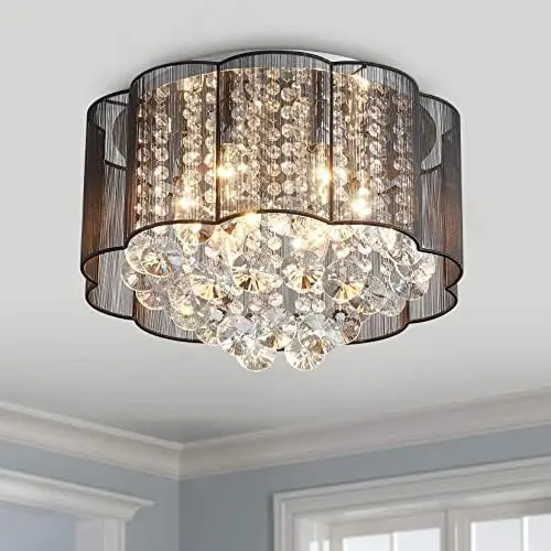 

Crystal Raindrop Drum Chandelier Lighting Flush Mount LED Ceiling Light Fixture Lamp for Dining Room Bathroom Bedroom Livingroom