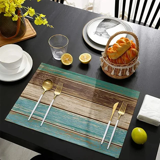 Placemats Set of 4, Retro Rustic Barn Wood Texture Linen Resistant Table Mats Decoration for Kitchen Dining Table 2