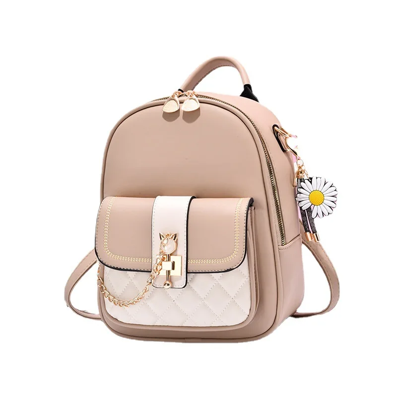 Bag Women 2022 New Fashion Rhombic Contrast Backpack Korean Version Large Capacity Buckle One shoulder Two shoulder Travel Backp 2