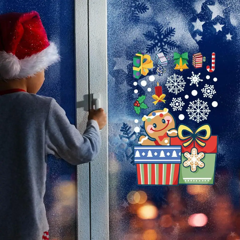 Christmas Window Clings Electrostatic Sticker Decorate Home Kids Room Wall Mirror Sticker Window Glass Door Theme Party Ornament