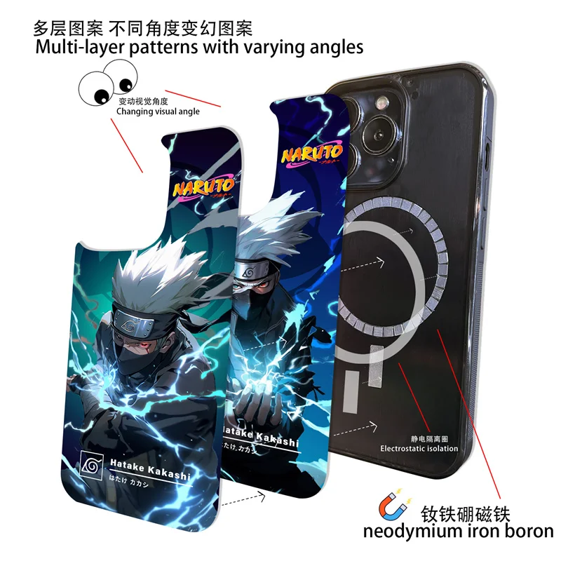 

3D Anime N-NARUTO Kakashi Fluctuate Phone Case For iPhone 15 14 13 12 11 Pro Max For Magsafe Wireless Charging Magnet Cover