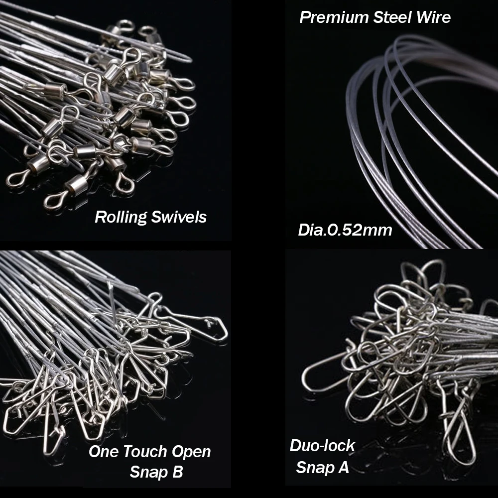 24Pcs Anti Bite Fishing Line Steel Wire Leader With Swivel Double-Lock Snap Accessory Lead Core Leash 25cm 15kg/35lb 2