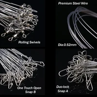 24Pcs Anti Bite Fishing Line Steel Wire Leader With Swivel Double-Lock Snap Accessory Lead Core Leash 25cm 15kg/35lb 2