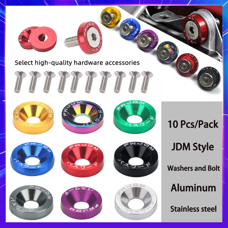 Universal JDM car fasteners 10 Pcs Hex Fasteners Fender Washer And M6 Bolt for Honda Bumper Engine Concave Screws RSX EK EG DC