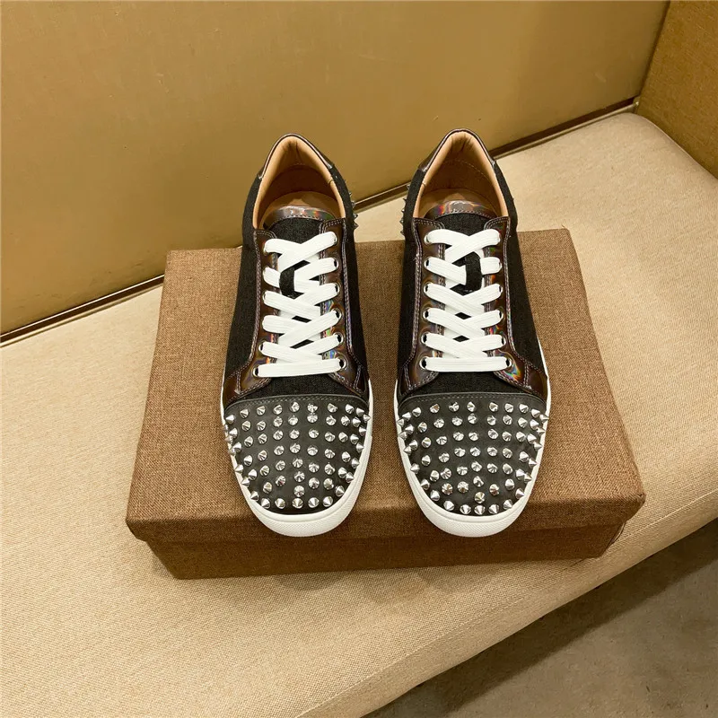 Luxury Designer Men's Shoes Riveted Red Soled Shoes with Stars and Sequins,  Breathable Low Top Luxury Casual Shoes