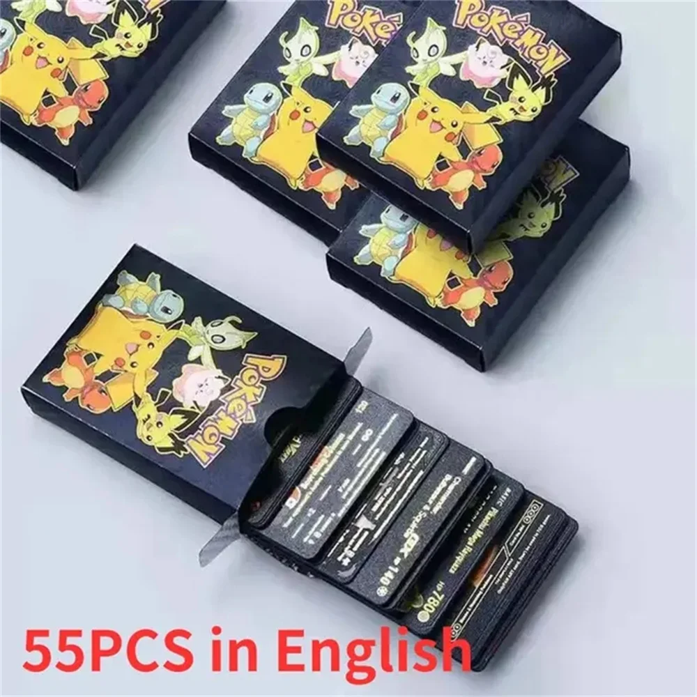 27-55pcs Pokemon Cards Pikachu Gold Silver Black Colorful Vmax GX Vstar English Spanish French German Collection Card Toys Gift