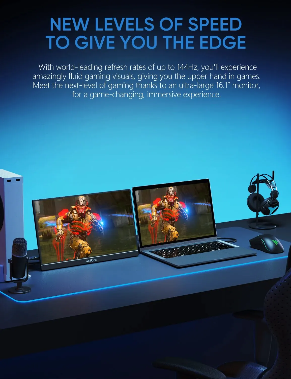 ARZOPA ޴ ̹  HDR   ũ, ġ, Xbox, PS5, Ʈ, PC, , , 16.1 ġ, 144Hz, 1080P FHD