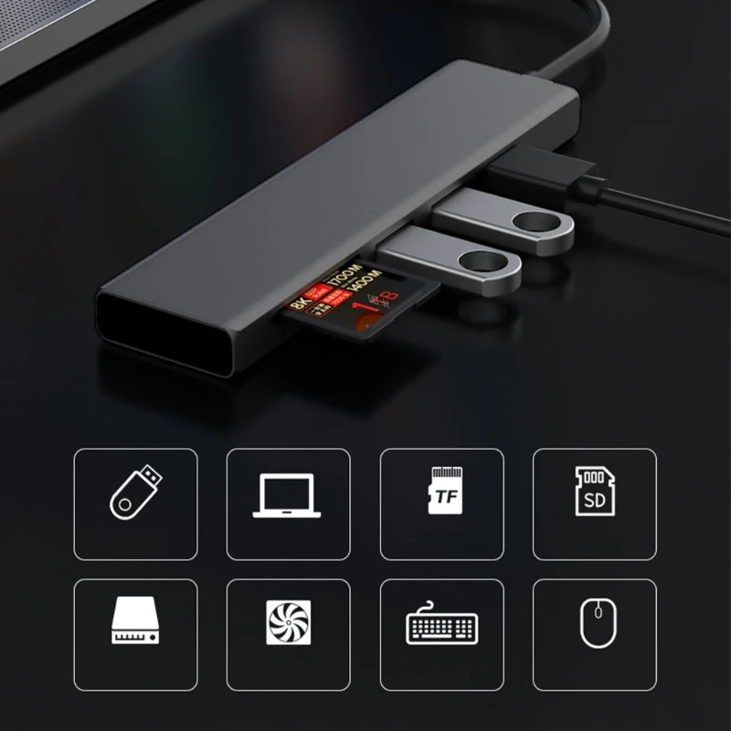 USB Hub Aluminum 4 Port Expander Travel Friendly USB Hub for Flash