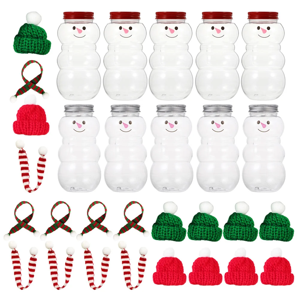 

10 Sets Christmas Snowman Milk Tea Cold Drink Juice Bottle Sealed Packaging Light Bulbs Jars Tree Decorations Container Candy