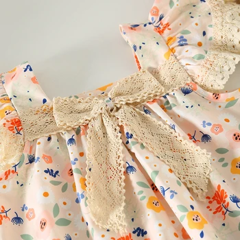 Girls Sleeveless Floral Print Lace Patchwork Princess Dress Toddler Baby Summer Fashion Casual Dress Fly Sleeve 2