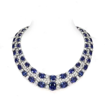 Bellux Luxury Jewelry Series 925 Silver Synthetic Zircon White stone Sapphire Full Diamond Wedding Banquet Party Necklace 1