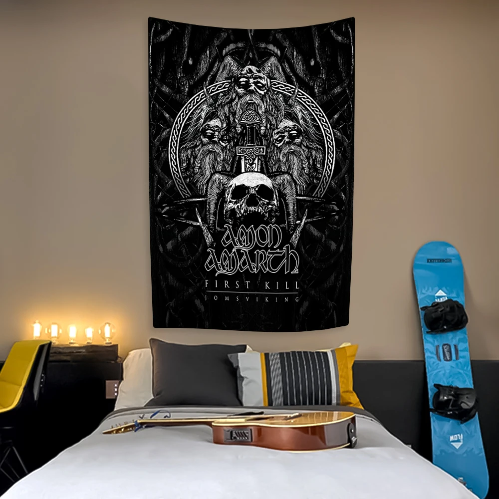 Tapestry decorations Death Metal Band Tapestry Amon Amarths Rock Music Print Wall Hanging Covering Cloth Bedroom Background Home Decoration