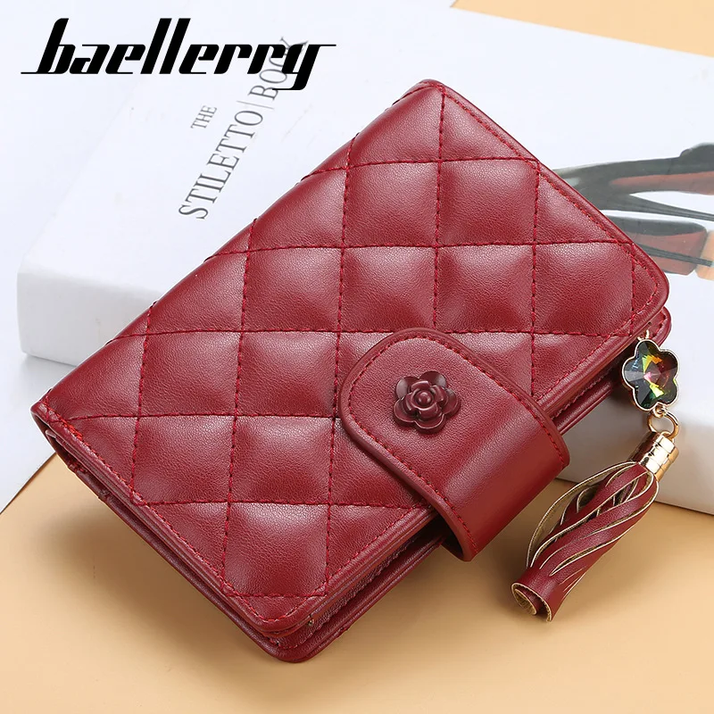 

Fashion Small Card Wallet Women Luxury Credit Card Holder Coin Purse Woman Lattice Short Leather Wallets Tassels Designer Purses