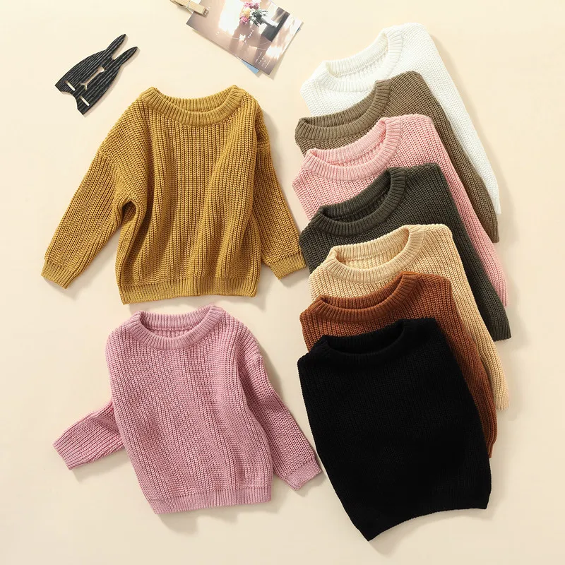 Newborn Baby Sweater Girls Boys Autumn Winter Clothing Solid Color Long Sleeve Pullover Knit Tops Infant Knitwear baby girls sweater