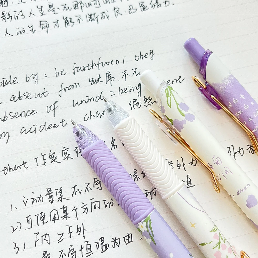 4 Pcs/Set Cute Daisy Flower Gel Pen Quick-Drying Retractable 0.5mm Black Ink Pens Writing Stationery Student School Office