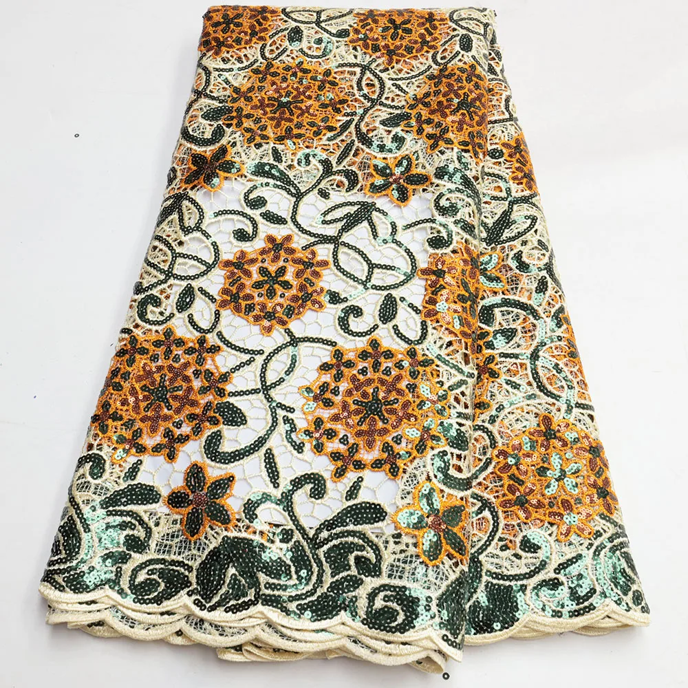 

Гладкое гипюровое кружево с вышивкой в виде цветной последовательности, Высококачественная Роскошная сетка, аккуратная тяжелая африканская кружевная ткань, CO1017