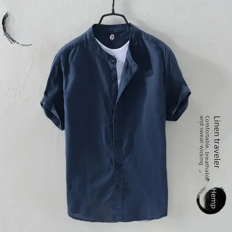 Herren Leinen Baumwolle Freizeit Hemd Kurzarm Strand Formelle Bluse Tee
