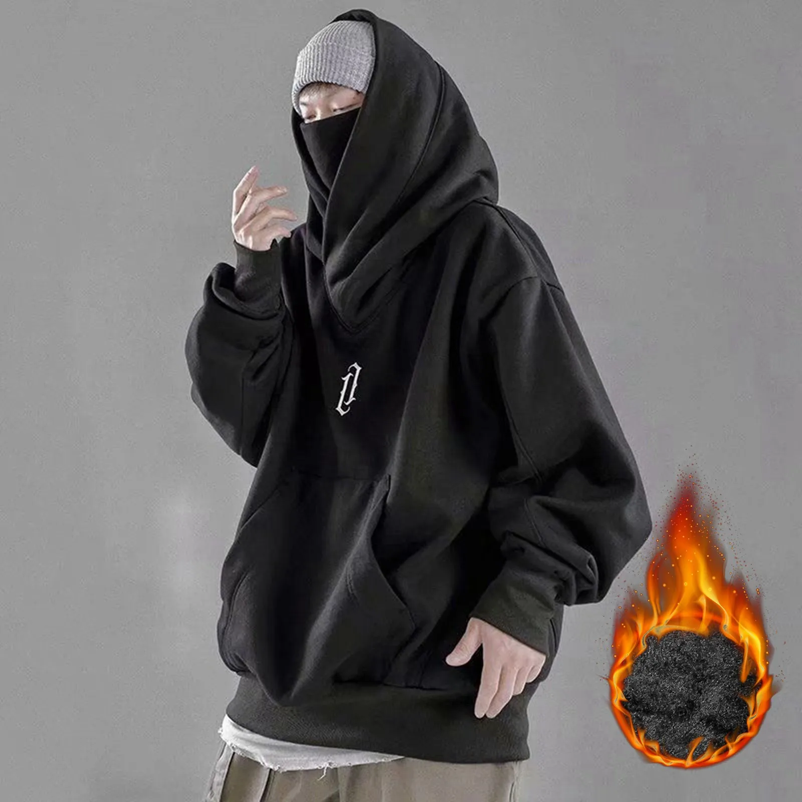 

Мужская осенне-зимняя однотонная Толстовка с длинным рукавом Ninja с карманами и высоким воротником свободное Спортивное Мужское пальто с капюшоном в японском стиле на зиму