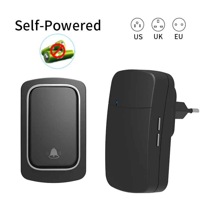 Smart Outdoor Wireless Doorbell Self-powered Waterproof Wireless Bell 2 In 1 EU US UK Plug No Battery Button Chime Ring Doorbell