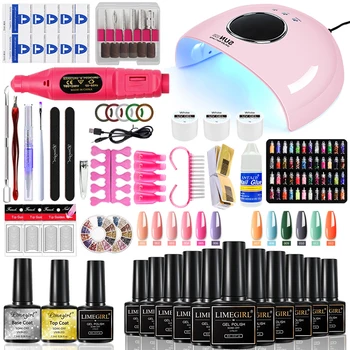 Limegirl Gel Nail Kit with Nail Lamp, 8ml Morandi Set, Base/Top/Matte, 30 Days Wear, UV/LED for Home & Salon
