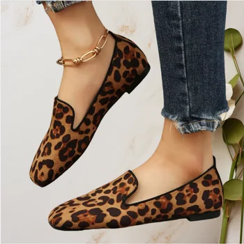 الربيع والخريف جديد مريح جولة رئيس أنيقة عارضة الأحذية أزياء ليوبارد طباعة مقاومة للاهتراء العمل الأحذية المسطحة النسائية 3