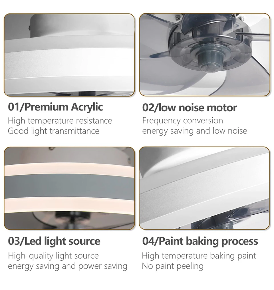 Ceiling Fan 6 Speed Modern Remote Control with Light Reversible Dimmable Suitable for Living Room Bedroom