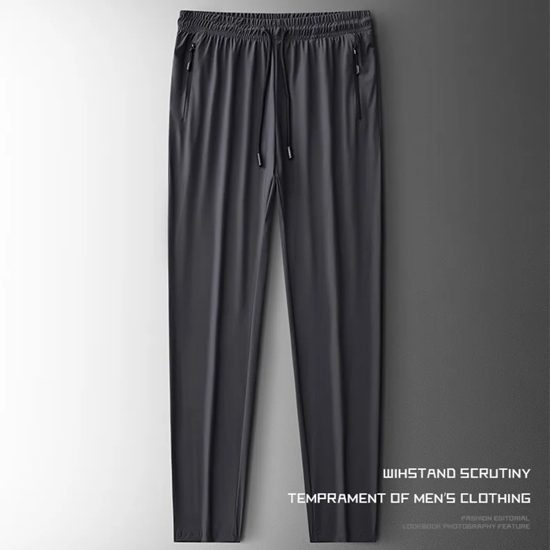 Mens Ice Silk Running Pants - Lightweight Sports Jogging Bottoms with Zip Pockets