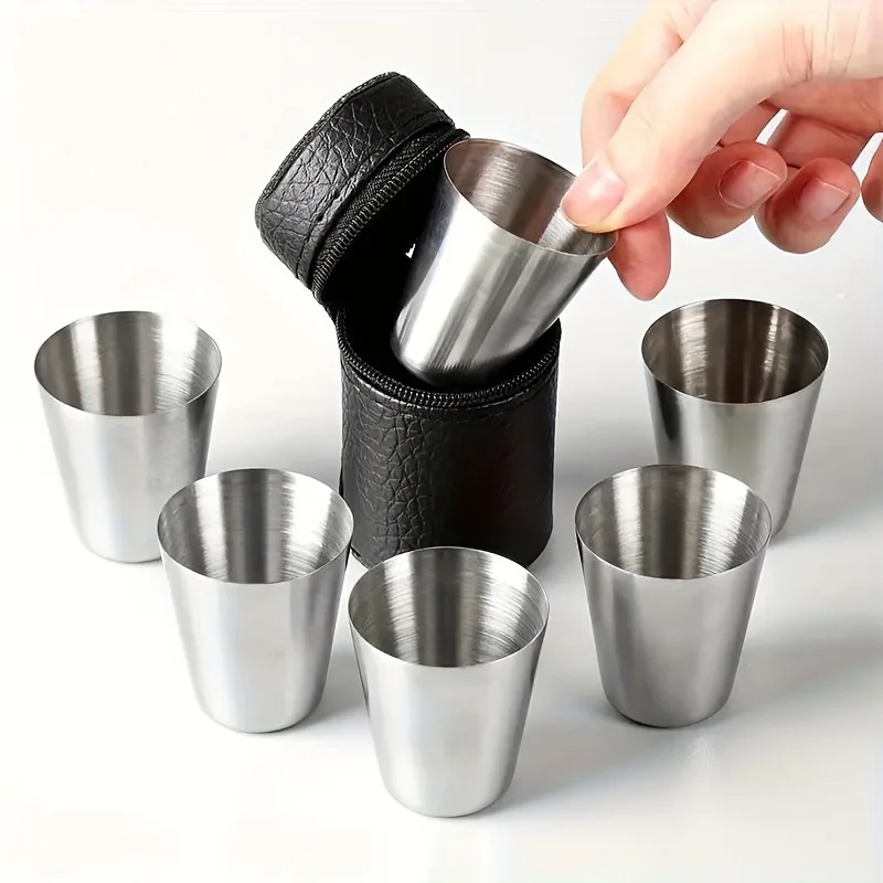 Portable Stainless Steel Travel Cups with Carrying Bag - Ideal for Camping and Outdoor Adventures