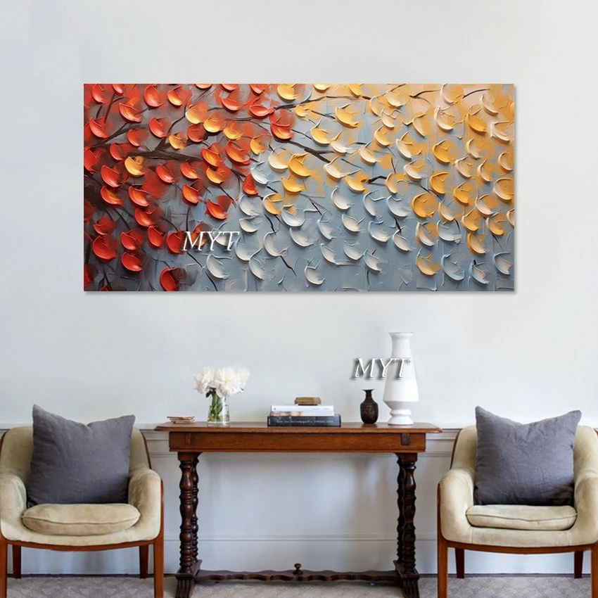 

China Imports Home Decor Leaves Abstract With Heavy Texture Oil Painting Knife Art Modern Wall Hangings Living Room Pictures