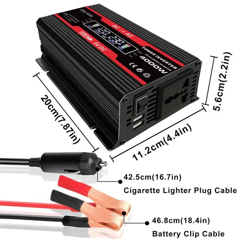 4000W Pure SineWave Inverter 12V To 220V 110V Dual USB Voltage Transformer Power Converter Car Inverter Adapter For Home car converter,power inverter converter