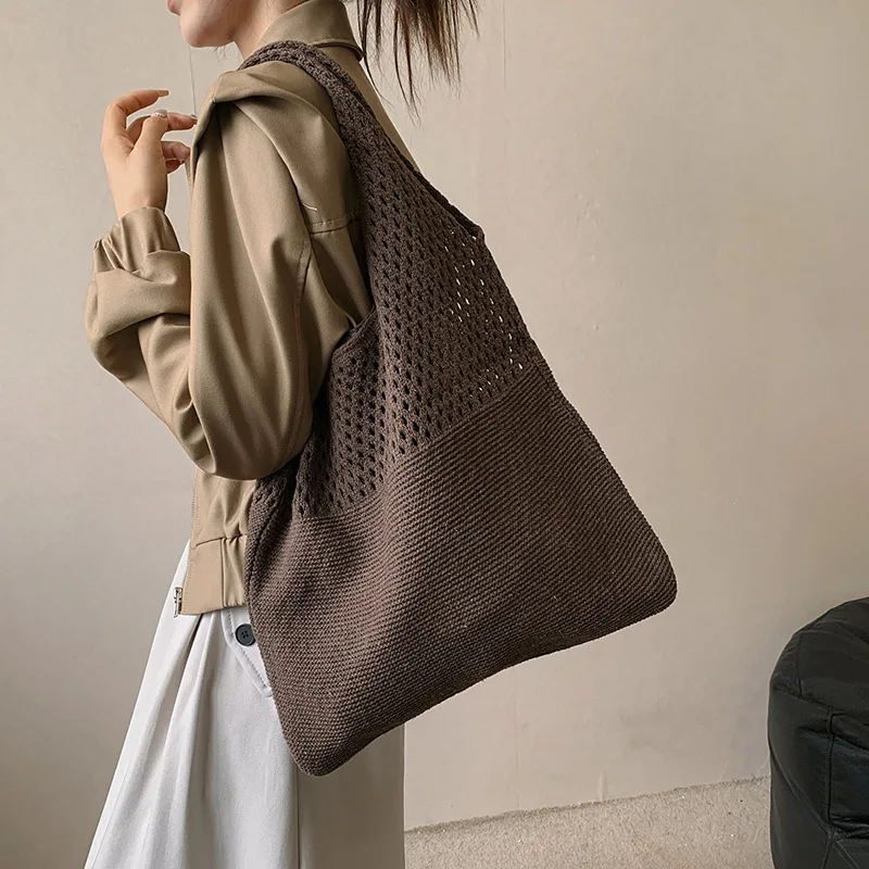 Large Capacity Shoulder Bags Fashion Women Hollow Woven Crochet Bag Knitting Handbags Eco Female Shopping Tote