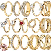 Classic Simple Christmas Birthday Gifts 925 Sterling Silver Gold Color Crown Heart-shaped Ring Exquisite Charm Women's Jewelry