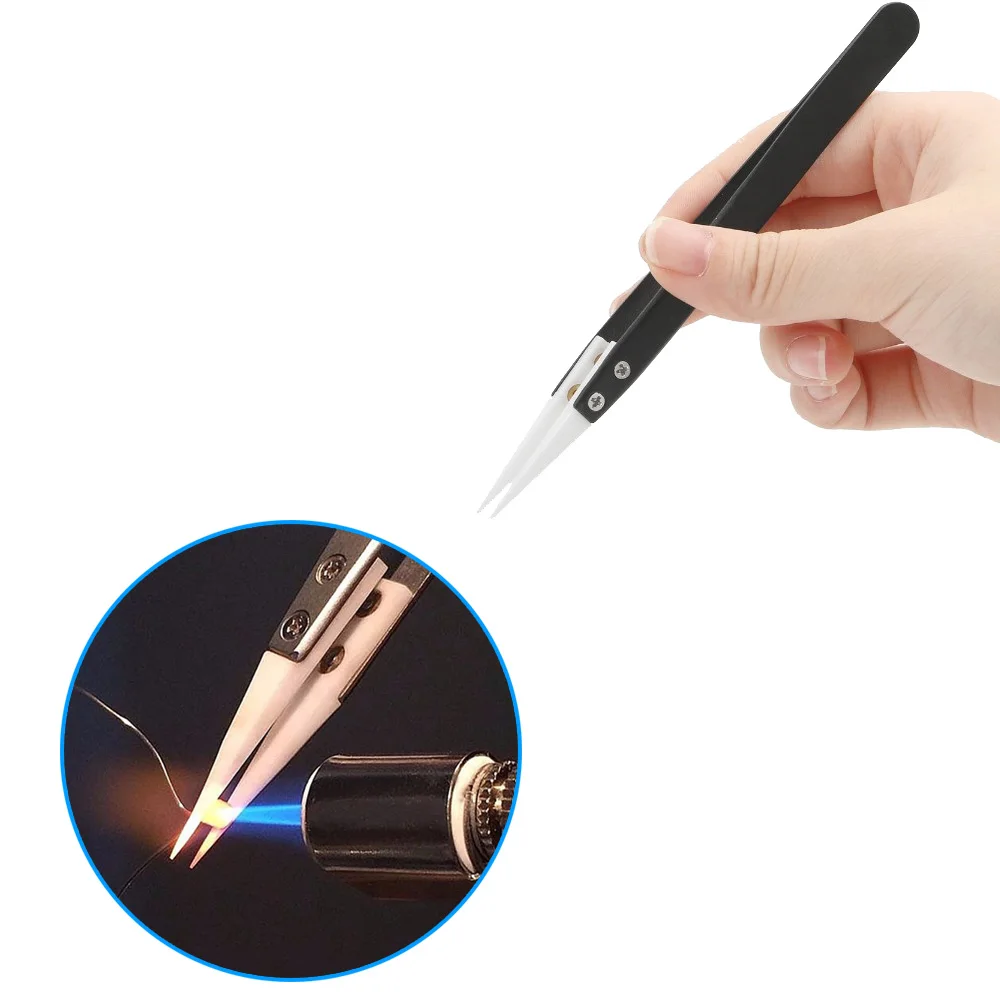 Tweezers Precision Ceramic Tips Tweezers Anti-static Straight Aimed Stainless Steel Handle High Temperature Resistant for precision tweezers,esd anti static tweezers,ceramic tweezers