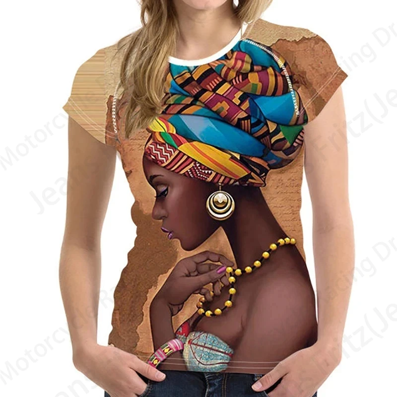 

African Women T-shirt 3d Portrait Face Print Tshirt Women Fashion T-shirts Crew Neck Short Sleeve T Shirt Kids Tops Tees Vintage