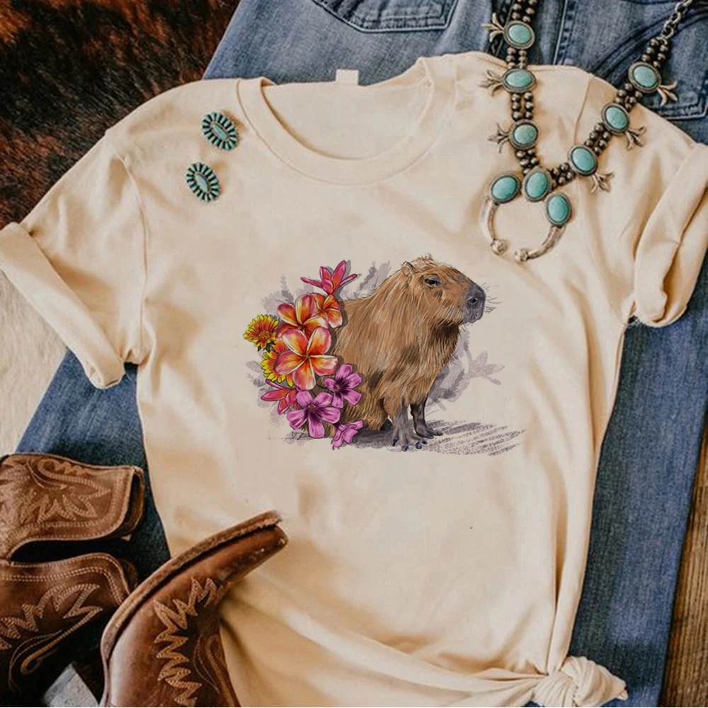 

Capybara tshirt women comic Y2K top female designer funny comic clothes