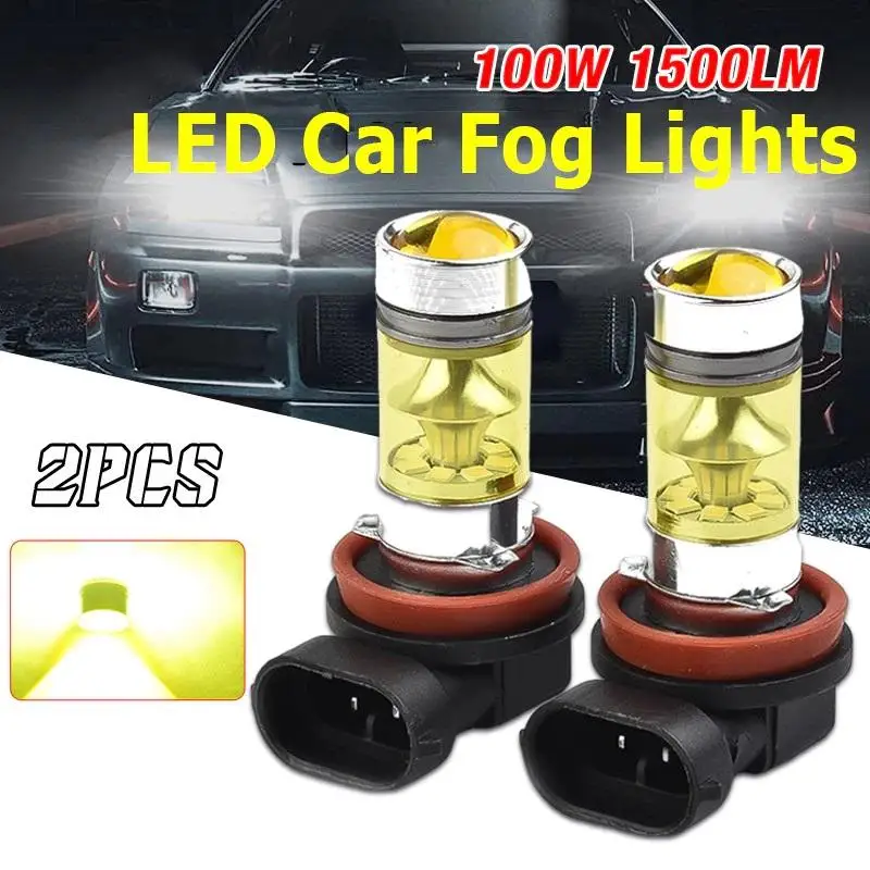H11 H8 LED 노란색 안개등 전구 2개 4300K 100W 1500LM 자동차 주간 주행등용 초고휘도 교체품