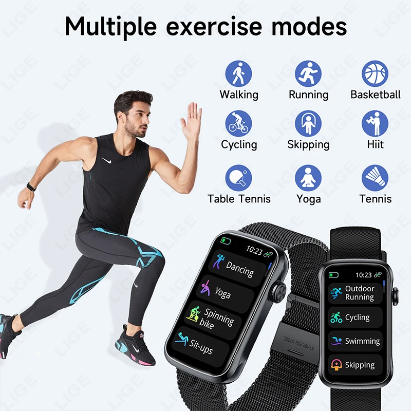 LIGE Men Smart Bracelet Women Smartwatch Ladies Heart Rate Blood Oxygen IP68 Waterproof Sports Smart Band Watch For Android IOS