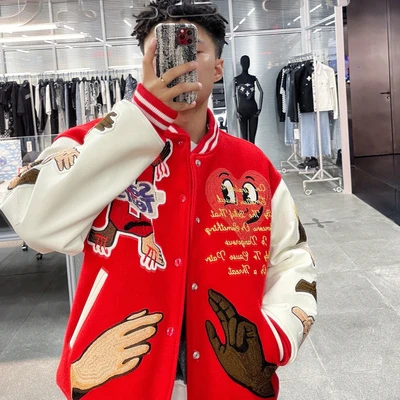 Baseball Jacket, Red/White leather sleeves