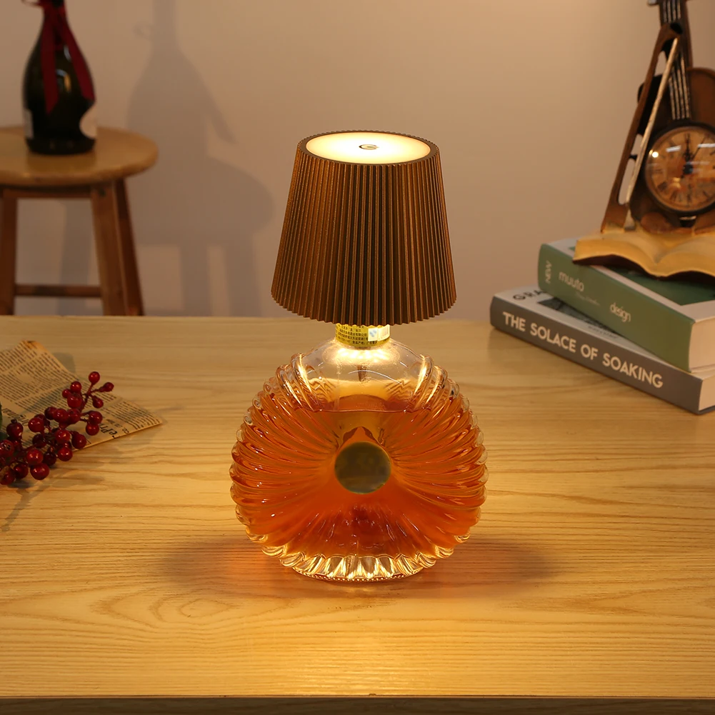 Wine Bottle LED Wireless Table Lamp 3 Colors Metal Dimmable USB Rechargeable Dining Table Lights Beverage Lamp Top touch 3