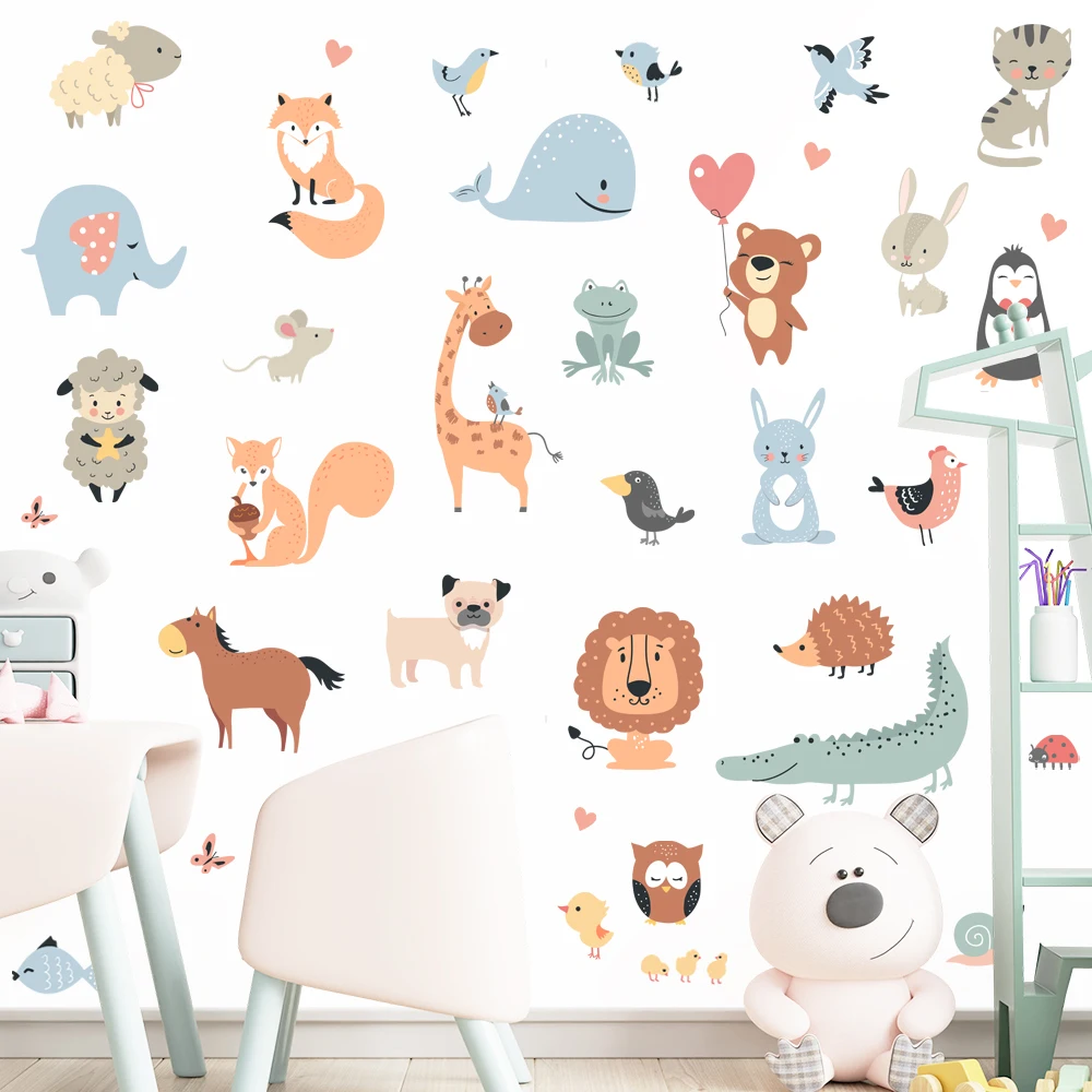 Cartoon Animals Wall Stickers for Nursery Kids Room