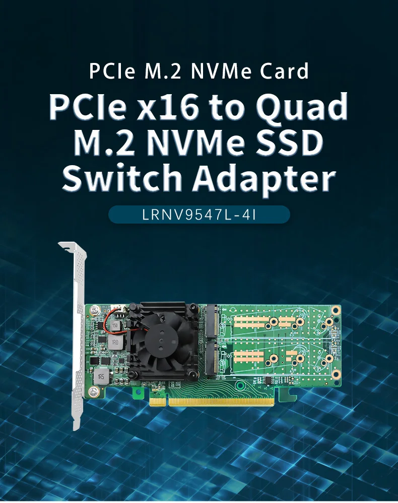 Description Picture 2 of itemLinkreal PCIe 3.0 X16 to Quad M.2 NVMe SSD Swtich Adapter Card for Servers-LRNV9547L-4I