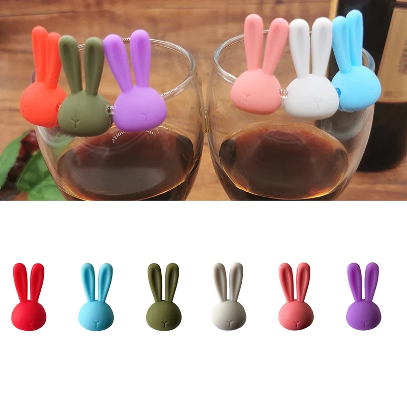 6Pcs Cocktails Wine Glass Marker Creative 3D Rabbit Ears Silicone Drink Charms Wine Identifier For Champagne wine glass marker,wine glass decorations