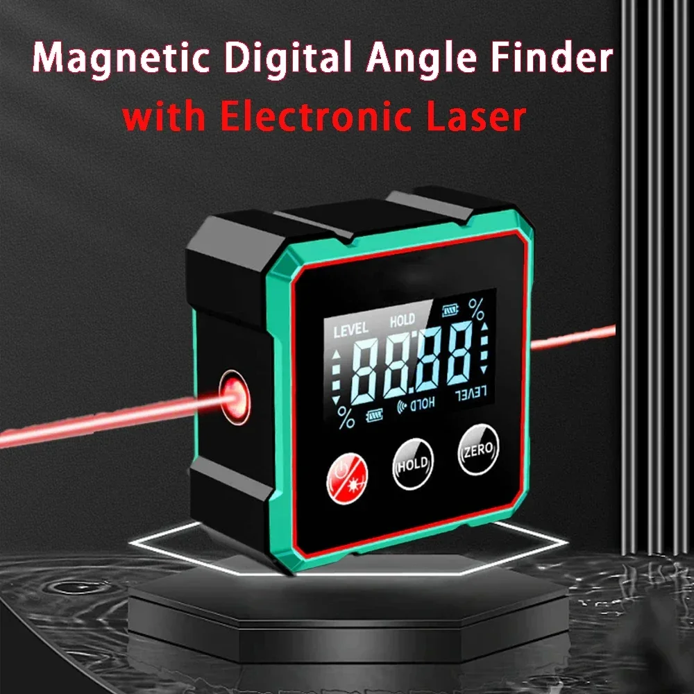 Magnetic Digital Angle Finder with Electronic Laser Gauge Ruler 360&deg; LCD Electronic Protractor Mini Inclinometer Measuring Tool