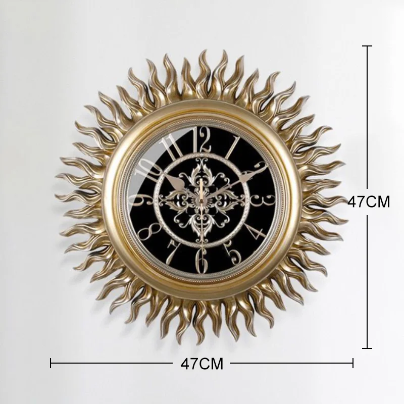 Round Large Wall Clock Vintage Study Mute Golden Clock A  
