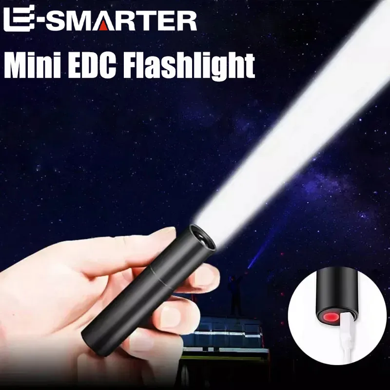 Mini Flashlight Portable LED USB Rechargeable Small Pocket Light Built In Battery Fixed Focus Zoomable Camping Searching Lantern