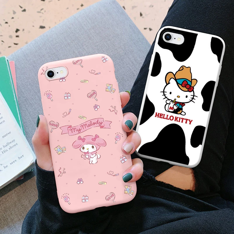 Silicon Cell Phone Case Phone Case Cell Phone Case Phone Case for Apple iphone 6 7 8 Plus SE Girls Anti-drop Cartoon Cinnamoroll Kuromi Hello Kitty Silicone Printed Cover
