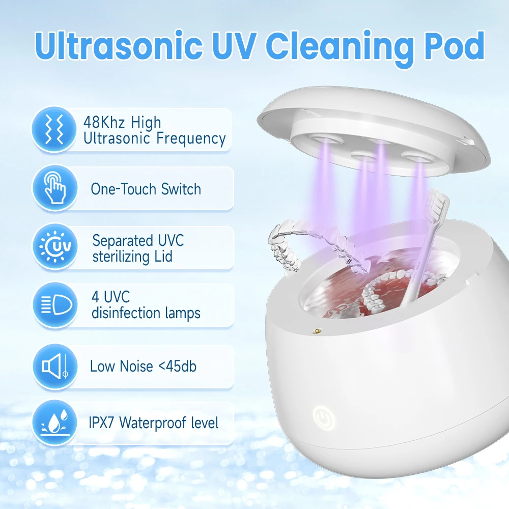 KUNPHY Dental Ultrasonic Retainer Cleaner Machine 48kHz Dental Cleaning Pod with UV 200ML Deep Cleaning Bath for Denture Aligner 2