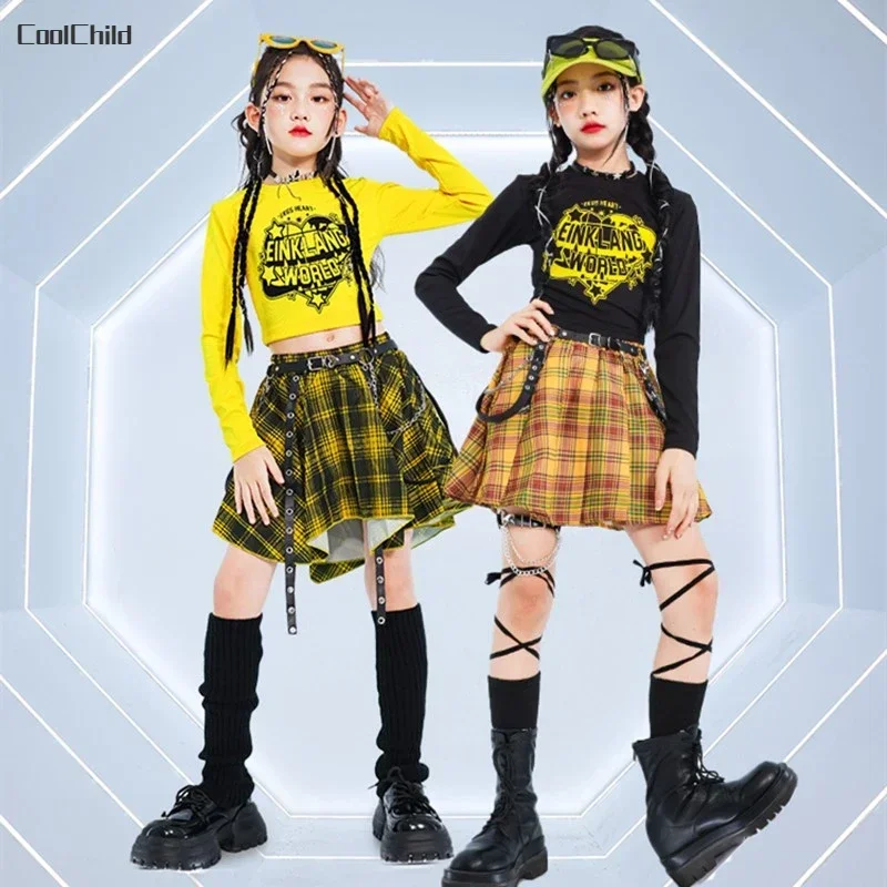 Hip Hop Kids Cool Crop Top K-pop Street Dance Cargo Pants Plaid