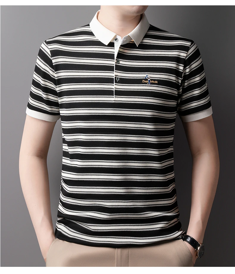 Light luxury striped color blocked short sleeve polo shirt men fashion luxury brand exquisite embroidery summer casual T-shirt 13 Safeee1268eab46499577f8090878d490c
